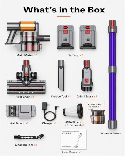 Cordless Stick Vacuum Cleaner with 2 Batteries, 120-Minute Runtime for Pet Hair and Home Cleaning