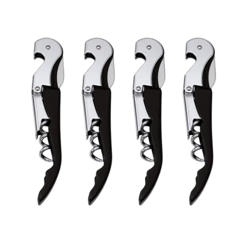 Waiter Corkscrew Wine Opener Set - 4 Pack Black Stainless Steel Bar Tools