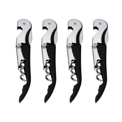 Waiter Corkscrew Wine Opener Set - 4 Pack Black Stainless Steel Bar Tools