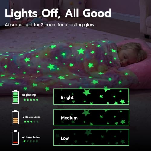 Kids Glow in The Dark Toddler Sleeping Bag with Pillow - Pink Stars, 66x33 Inches