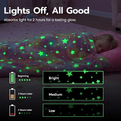 Kids Glow in The Dark Toddler Sleeping Bag with Pillow - Pink Stars, 66x33 Inches