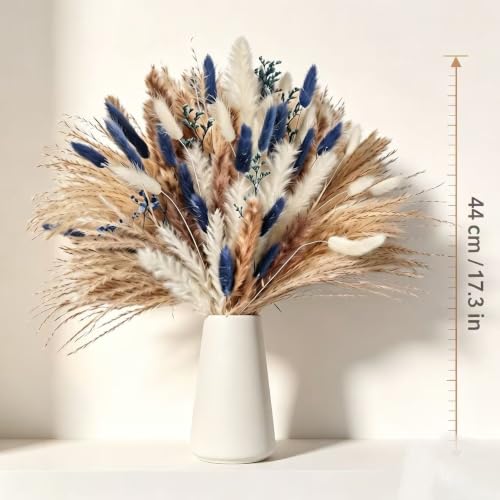 73PCS Dried Flower Bouquet with Blue & Natural Boho Decor for Wedding & Home