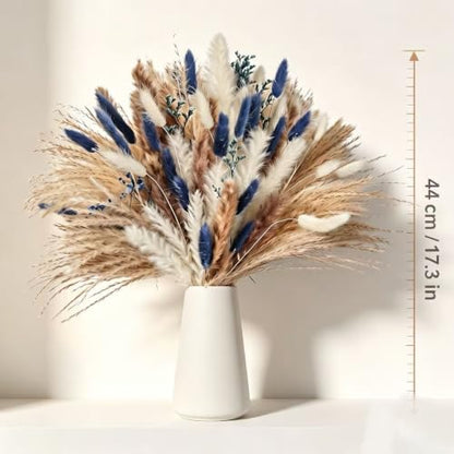 73PCS Dried Flower Bouquet with Blue & Natural Boho Decor for Wedding & Home