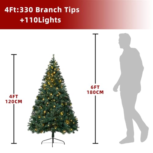 4FT Prelit Christmas Artificial Tree with Warm White LED Lights - Holiday Decor