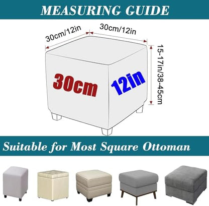 Black Square Ottoman Cover 33x33in Fitted Slipcover for Storage Cube Footrest
