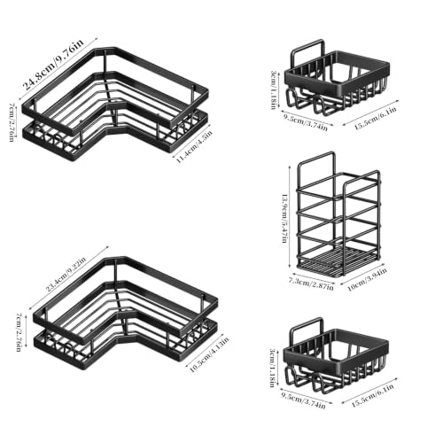 Corner Shower Caddy 5-Pack with Rustproof Stainless Steel Shelves and Hooks - No Drilling