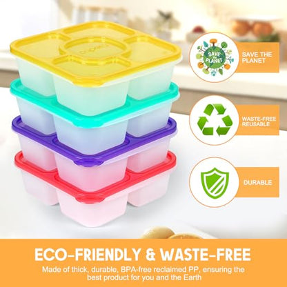 Caperci Original Bento Snack Box Containers for Kids & Adults - Lunchable Food Containers 5 Compartments with 4 Leakproof Small Containers, BPA-Free, Set of 4 (Brights)