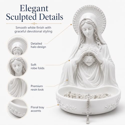 Virgin Mary Statue with Rosary Holder Catholic Religious Decor for Home