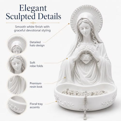 Virgin Mary Statue with Rosary Holder Catholic Religious Decor for Home