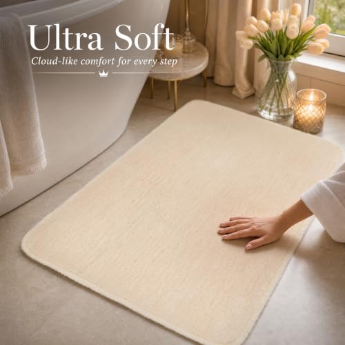 Ivory Bathroom Rug 17x24 Absorbent Quick Dry Non Slip Washable Mat