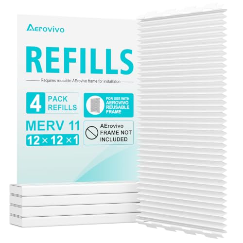MERV 11 Filter Refill Pack for 12x12x1 Reusable Air Filter Frame - 4 Pieces
