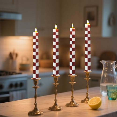 Red Chessboard Flameless Candles 10 Inch Set of 4 with Remote - Art Print