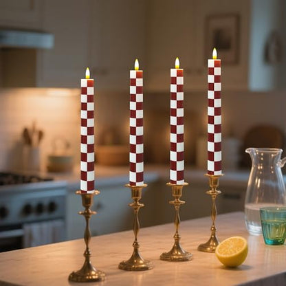 Red Chessboard Flameless Candles 10 Inch Set of 4 with Remote - Art Print