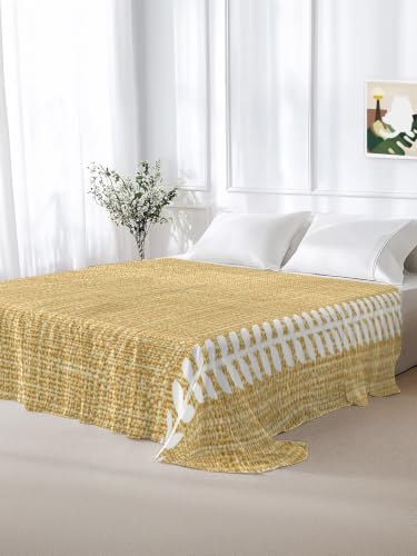 Mustard Gold King Flat Sheet - Microfiber Bed Sheets for King Bed, Fall Botanical Design