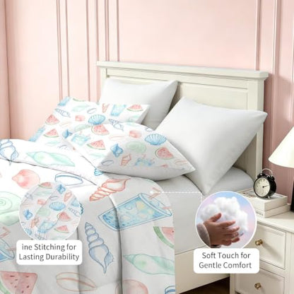 Girls Watercolor Seashell Watermelon Comforter Set Twin - Summer Vibe
