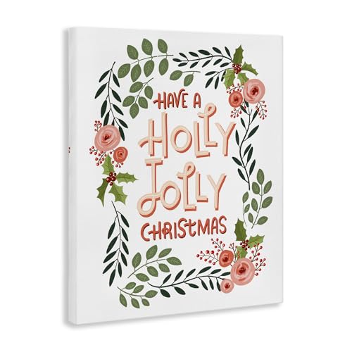 Jolly Christmas Flower Border Canvas Wall Art - 24 x 30 Inch Holiday Decor - Variation of Jolly Holiday Christmas 30"L x 24"W