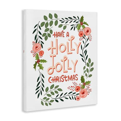 Jolly Christmas Flower Border Canvas Wall Art - 24 x 30 Inch Holiday Decor - Variation of Jolly Holiday Christmas 30"L x 24"W