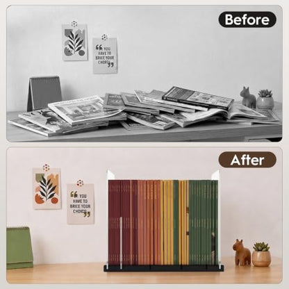 Wood Magazine Holders with Acrylic Dividers - Space-Saving Desk Organizer