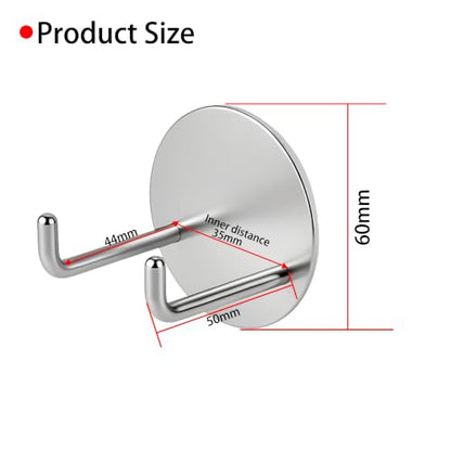 Self Adhesive Double Wall Hooks - Stainless Steel Towel and Robe Hangers, Waterproof Heavy Duty Bathroom Kitchen