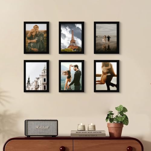 8x10 Picture Frame Set of 6 with Real Glass - Black Home Decor