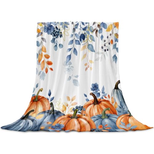Fall Maple Branch Flannel Blanket for Bed and Couch, 30x40 Inches - Orange Blue White, Cozy Throw for All Seasons