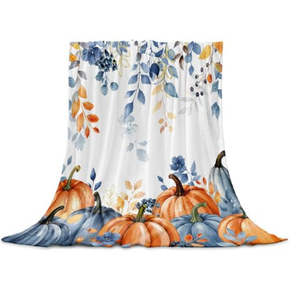 Fall Maple Branch Flannel Blanket for Bed and Couch, 30x40 Inches - Orange Blue White, Cozy Throw for All Seasons
