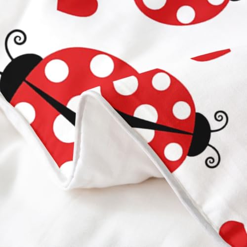 Red Ladybug Twin Bedding Set - Cotton Duvet Cover & Pillowcase, Girl Kids Room Decor