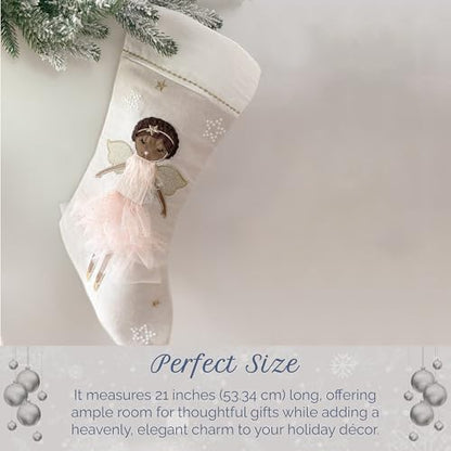 Ada Angel Linen Christmas Stocking - 21-Inch Monogram-Ready Holiday Decor