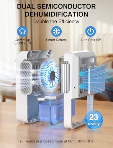 2L Compact Dehumidifier for Bedroom Bathroom with Drain Hose Quiet 500 Sq.ft