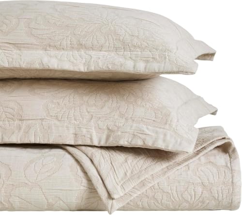 Oversized Cotton Bedspread Set - King / Beige - 3 Piece Decorative Bedding
