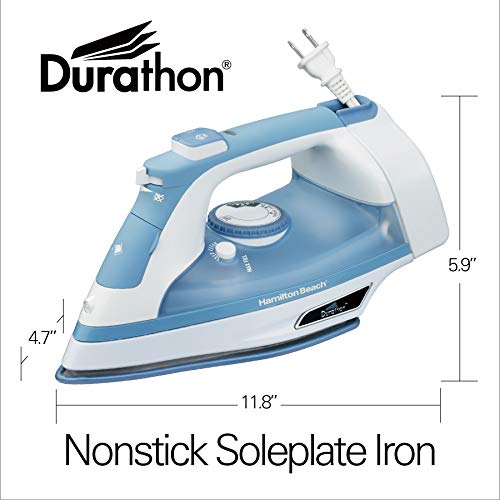 Hamilton Beach Steam Iron & Vertical Steamer for Clothes with Scratch-Resistant Soleplate, Adjustable Steam Settings + 8’ Cord Wrap, 3-Way Auto Shutoff, Anti-Drip, Self-Cleaning, 1500 Watts, Blue