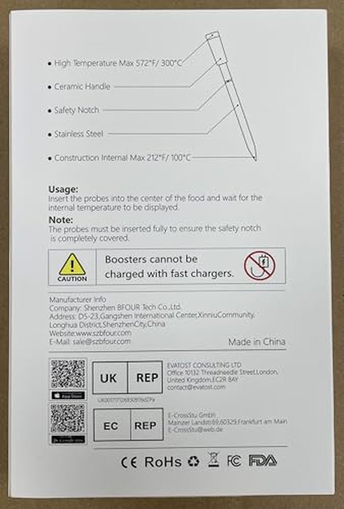 BFOUR Wireless Meat Thermometer with 2 Probes, 328FT Bluetooth Grill Meat Thermometer Digital Wireless with LCD Screen for Grilling and Smoker BBQ Oven Grill