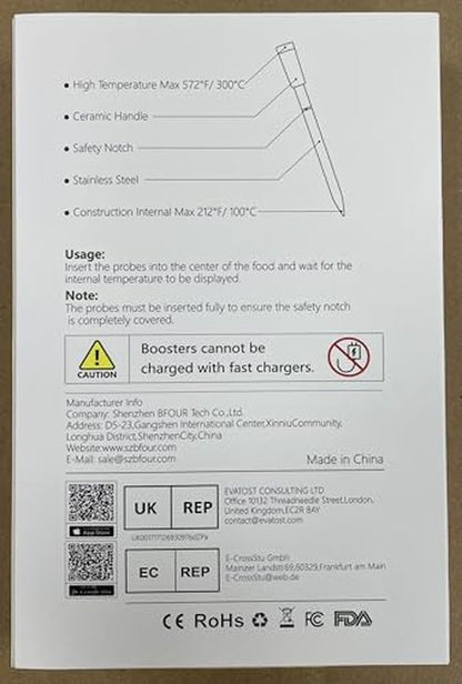 BFOUR Wireless Meat Thermometer with 2 Probes, 328FT Bluetooth Grill Meat Thermometer Digital Wireless with LCD Screen for Grilling and Smoker BBQ Oven Grill