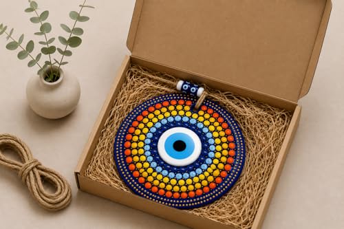 Hand Painted Evil Eye Wall Decor 22cm - Mandala Stained Glass Art