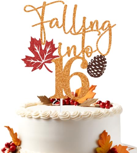 Orange Glitter Falling Into Cake Topper - 16th Birthday Autumn Celebration - Rustic Harvest Party Supplies - Variation: Orange-16