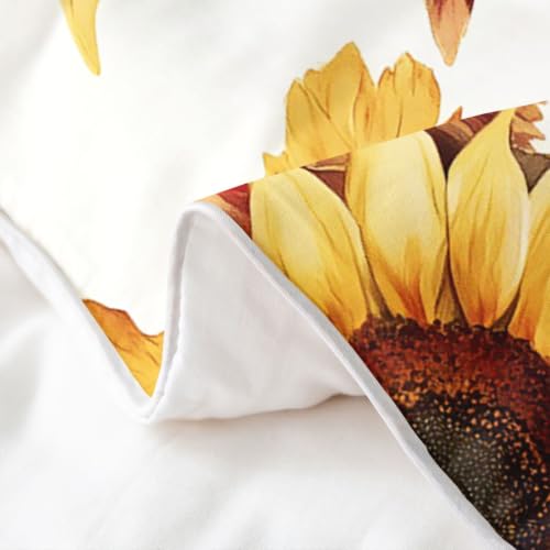 Feelyou Sunflower Duvet Cover Set - 100% Cotton King Size White Yellow & Red Orange Bedding with Zipper Closure