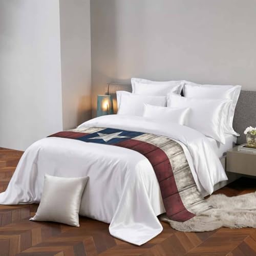 Twin Bed Runner with Western Texas Stars - Rustic Decorative Bed Scarf, 71x20in