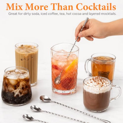 12 Inch Stainless Steel Bar Spoon Set for Cocktails and Drinks - 4 Pack