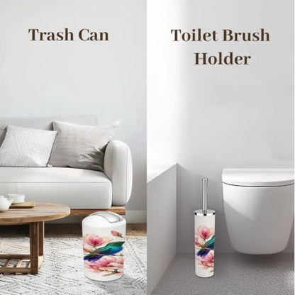 Bathroom Accessory Set 6PCS Hummingbirds Flowering Branch Magnolia - Multi2