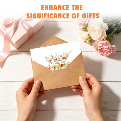 52 Thank You Cards with Envelopes & Stickers - Floral Watercolor Design, 3.5x5