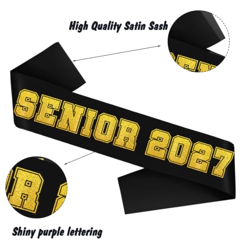 10pcs Black Satin Sashes for Graduation Senior 2027 with Gold Glitter Letters