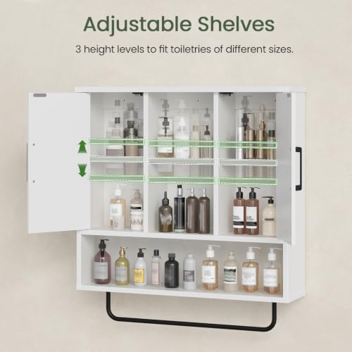 Bathroom Wall Cabinet with Doors and Towel Bar - Wall Mounted Storage Organizer