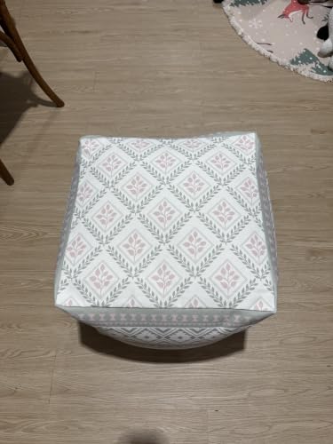 Bohemian Square Pouf Cover - Unstuffed Canvas Footstool with Hidden Storage