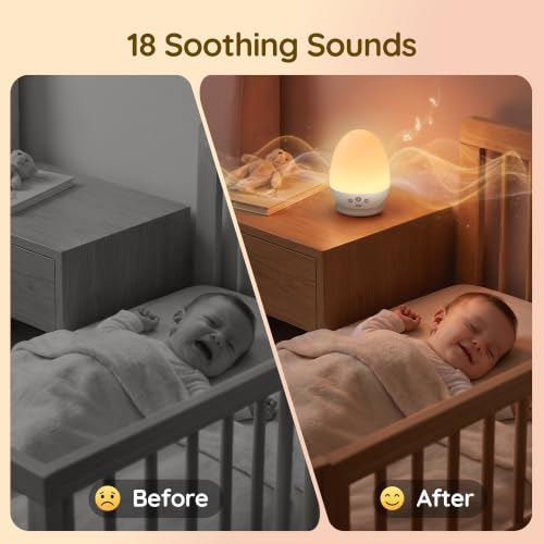 Night Light with 18 White Noise Sounds, RGB Egg Lamp - White