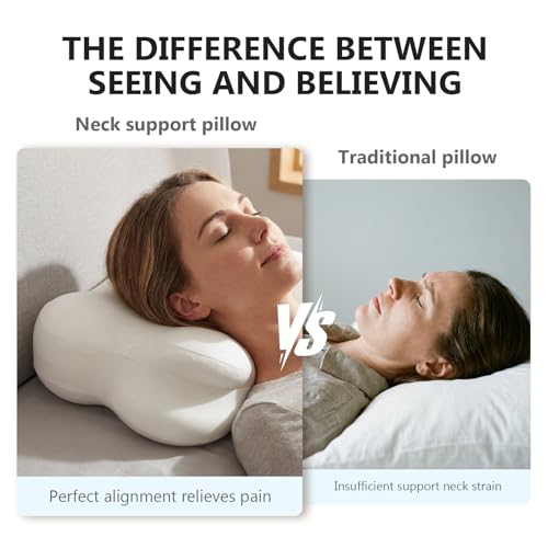 White Cloud Pillow, Ergonomic Memory Foam Cervical Neck Support with Breathable Cover, Adjustable Dual-Height Design for Side Back Stomach Sleepers
