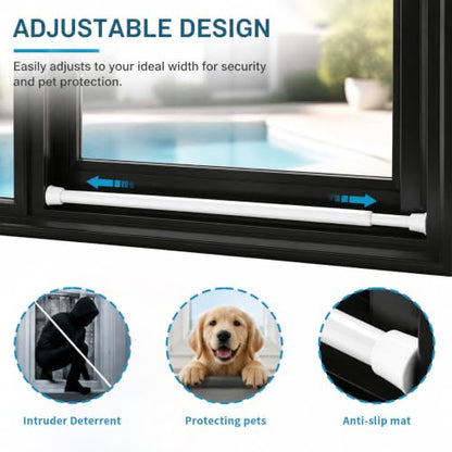 Adjustable Window Security Bar Tension Rods with Rubber Tips for Home Safety