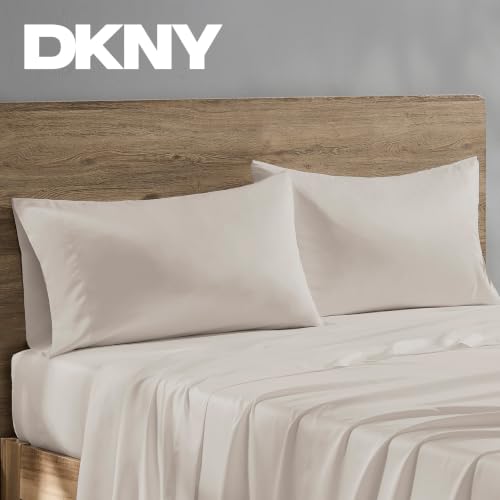DKNY Matte Satin Pillowcase Set - Soft & Silky Linen Beige, Standard, 2 Pieces