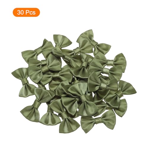 Olive Green Satin Bow Ties 1.5x1 Inch Mini Bowknot for Crafts & Decorations - 30 Pcs