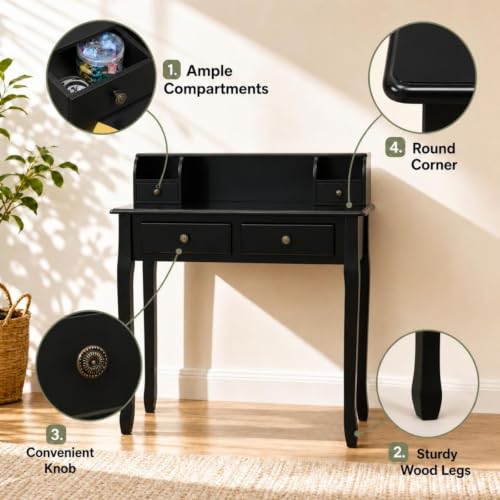 COSTWAY Small Vanity Writing Desk with Detachable Hutch - Black (Variation: Black)