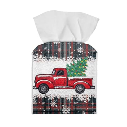 Christmas Truck Tissue Box Cover Cube - Modern Xmas Decor, Napkin Dispenser